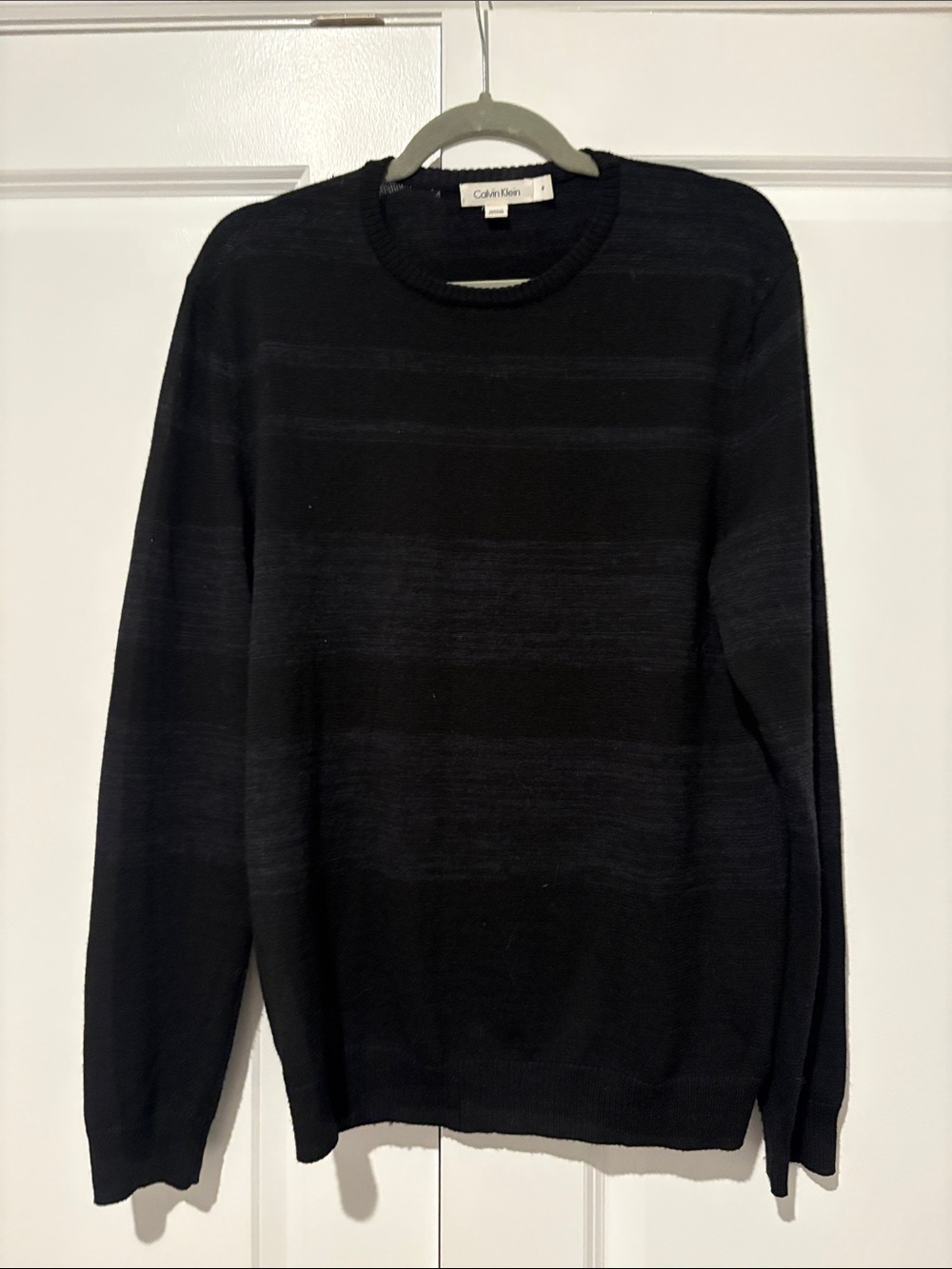 Calvin Klein Men's Black Crewneck Sweater with Subtle Stripe